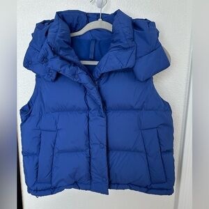 Lululemon Wunder Puff 600 Down Cropped Vest Size 4 Blue Hooded Athleisure